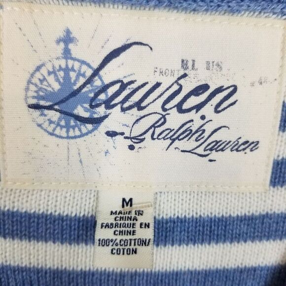 Lauren Ralph Lauren Womens Cotton 3/4 Sleeve  Sweater Size M Navy/ White Striped - Picture 3 of 4